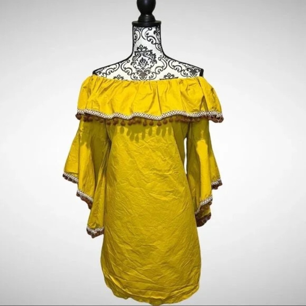 Zara Yellow Off-Shoulder Dress with Ruffles